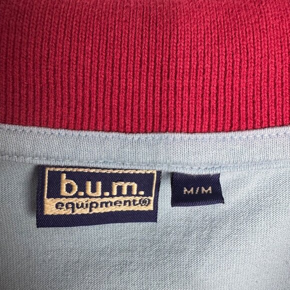 Vintage Preppy Aesthetic B.U.M. Equipment Blue Polo Shirt With Red Collar & Trim - Picture 2 of 7